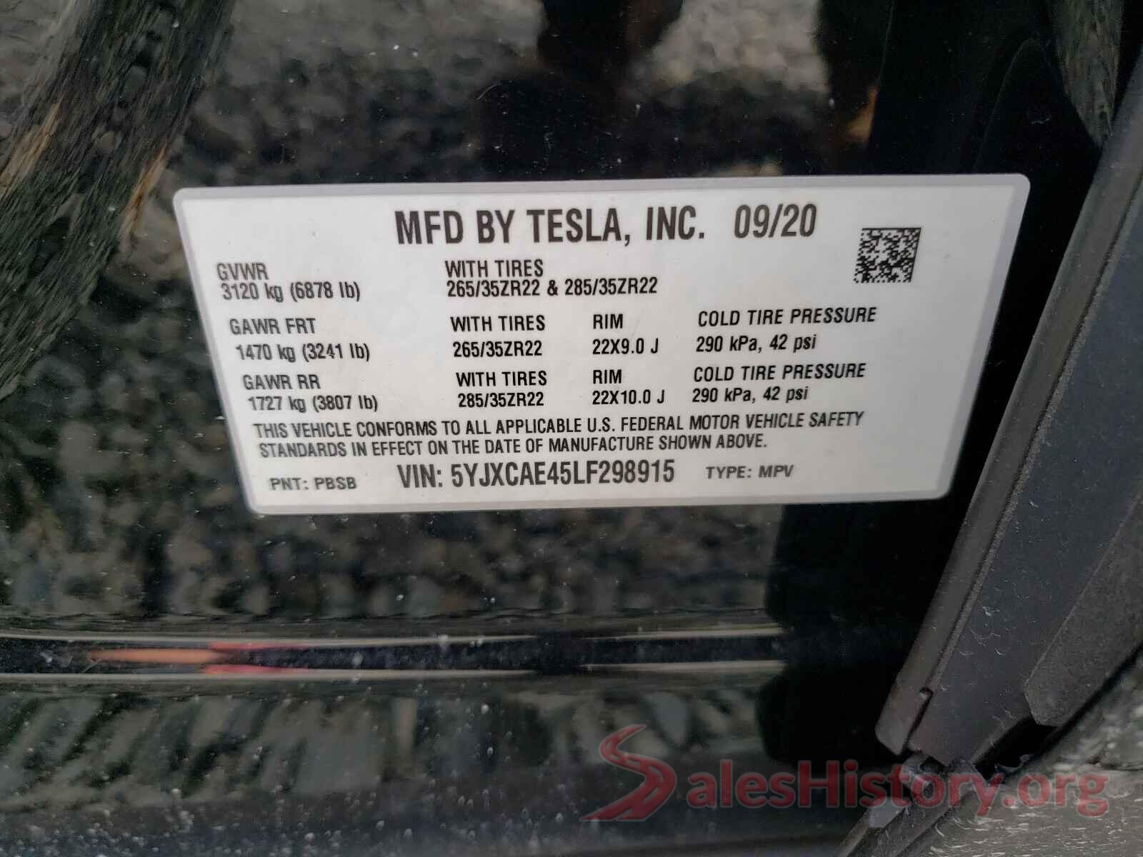 5YJXCAE45LF298915 2020 TESLA MODEL X