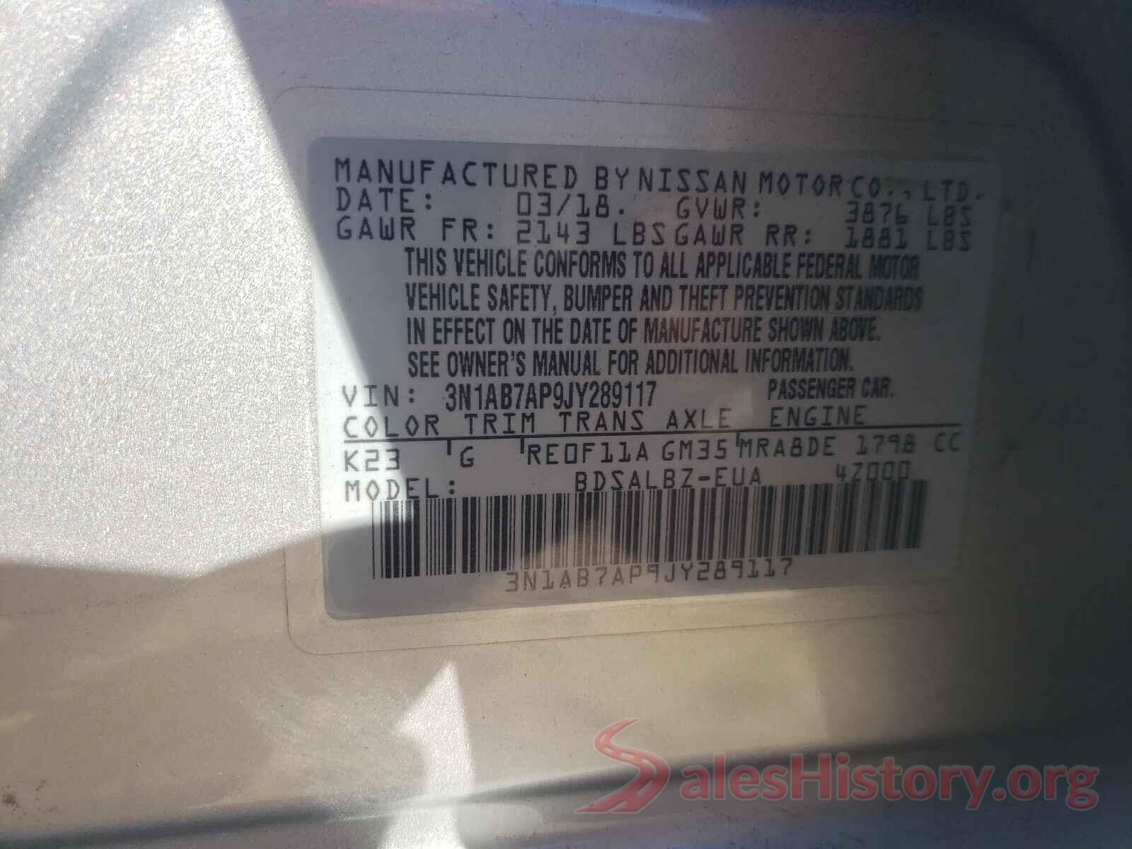 3N1AB7AP9JY289117 2018 NISSAN SENTRA