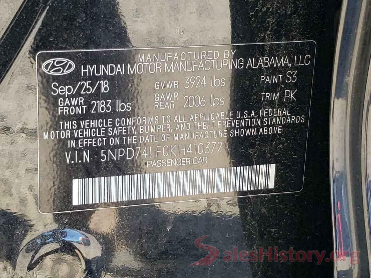 5NPD74LF0KH410372 2019 HYUNDAI ELANTRA