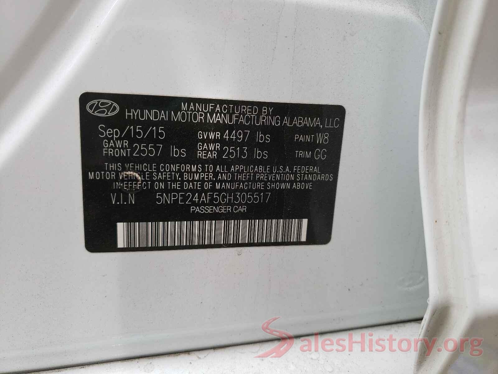 5NPE24AF5GH305517 2016 HYUNDAI SONATA