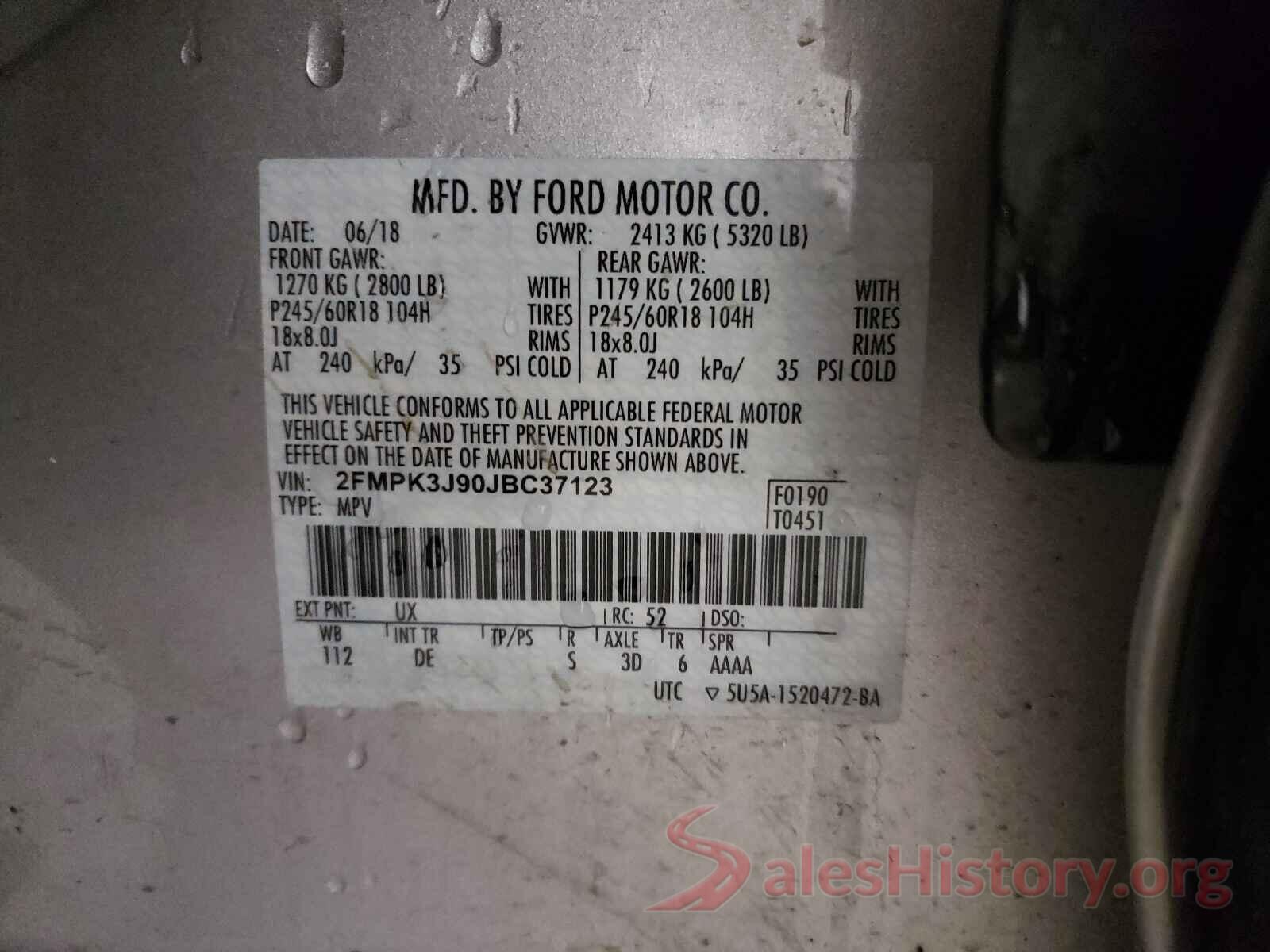 2FMPK3J90JBC37123 2018 FORD EDGE