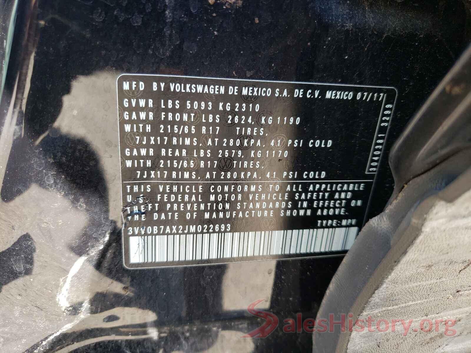 3VV0B7AX2JM022693 2018 VOLKSWAGEN TIGUAN