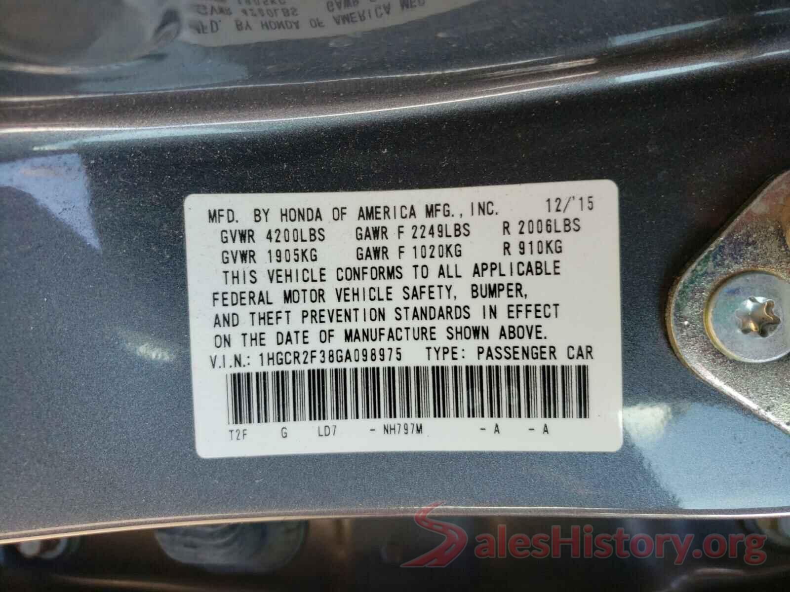 1HGCR2F38GA098975 2016 HONDA ACCORD