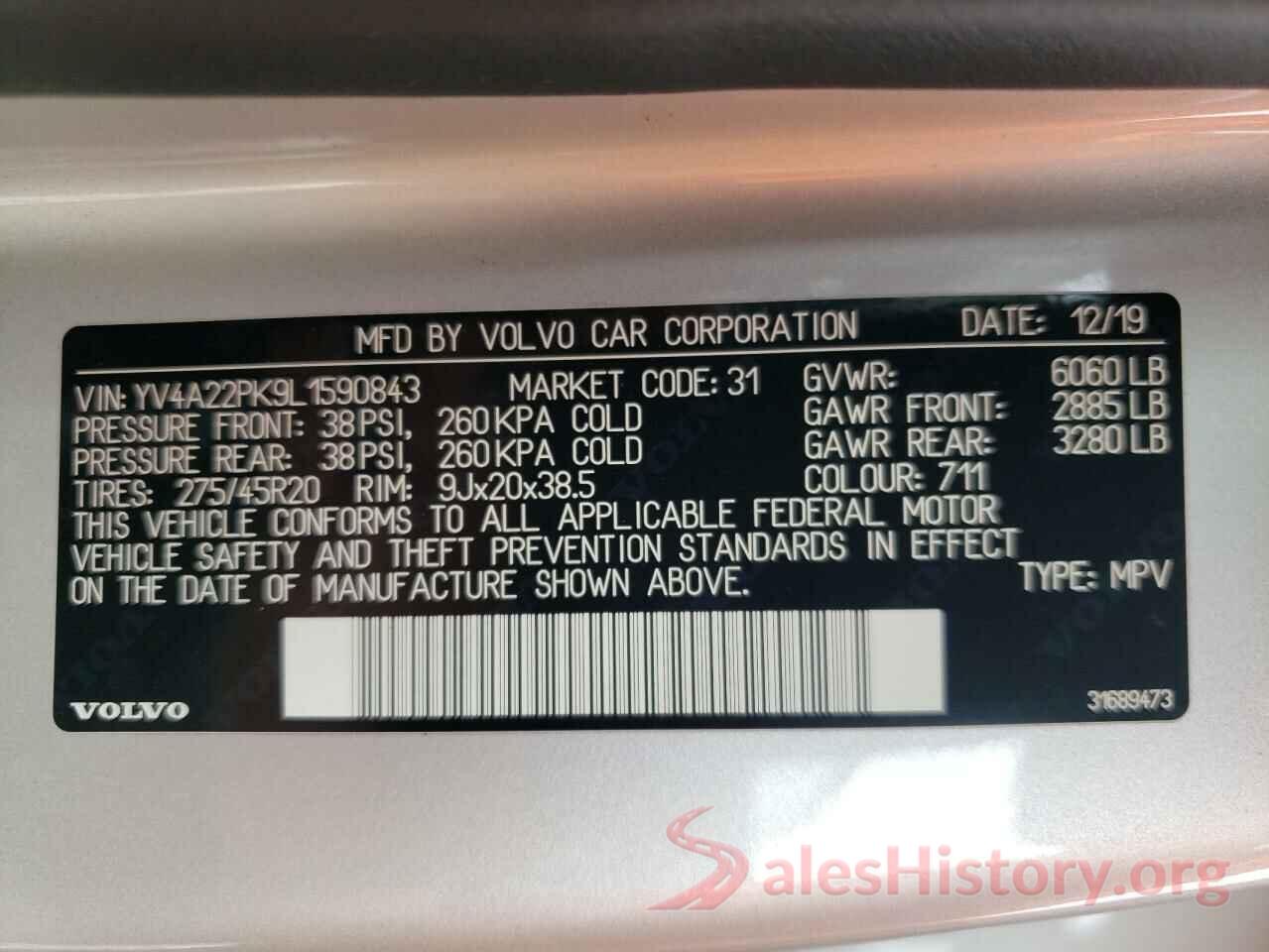 YV4A22PK9L1590843 2020 VOLVO XC90