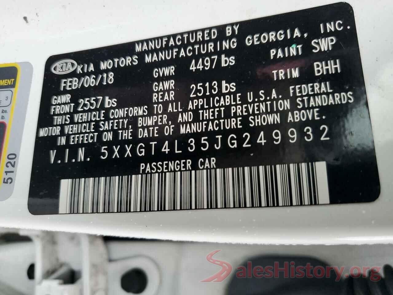 5XXGT4L35JG249932 2018 KIA OPTIMA