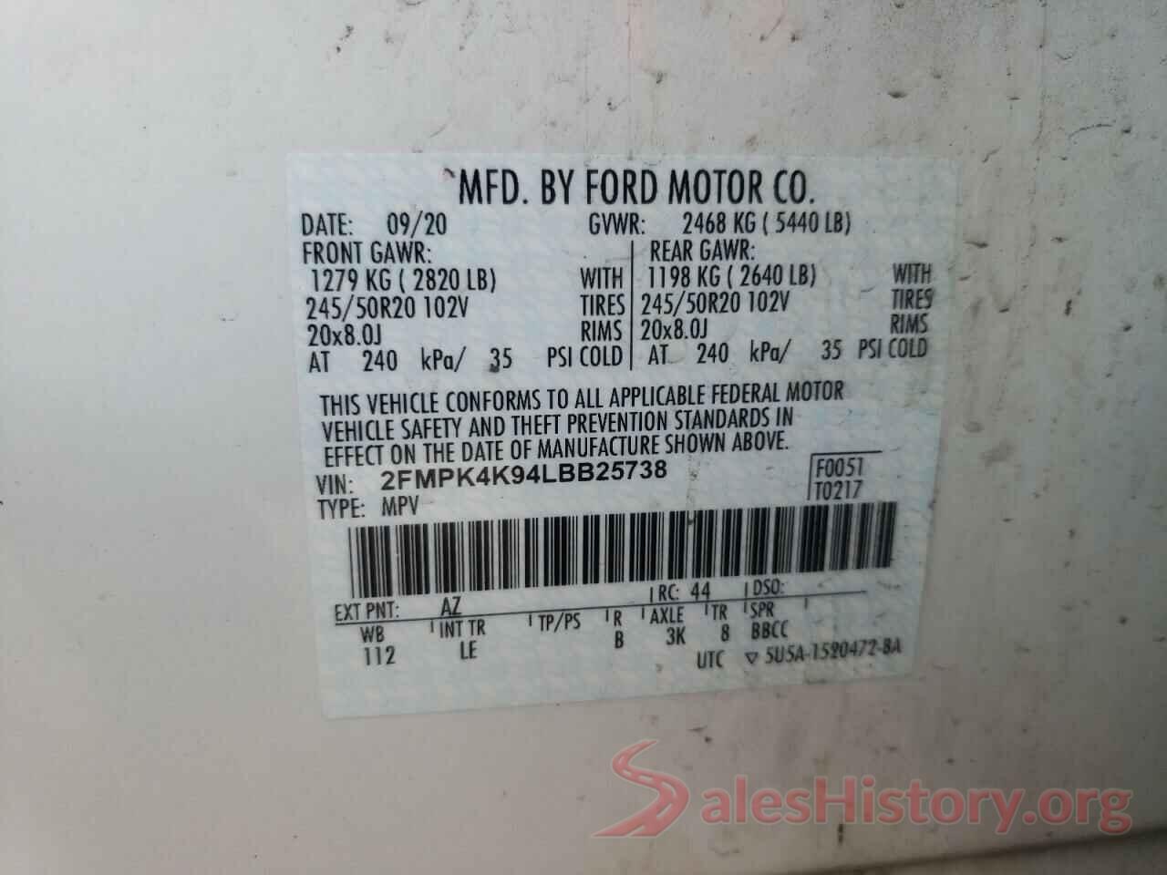 2FMPK4K94LBB25738 2020 FORD EDGE