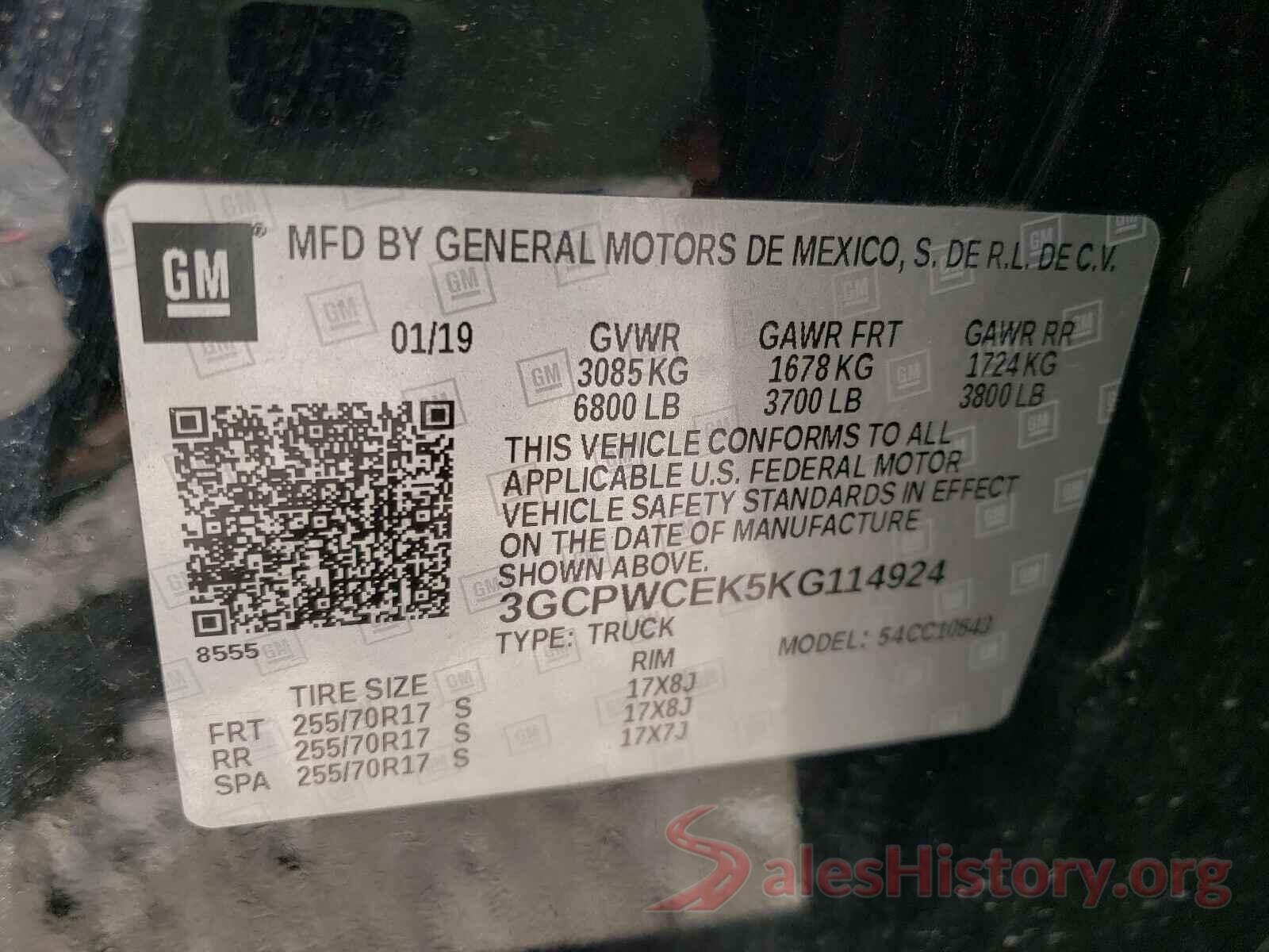 3GCPWCEK5KG114924 2019 CHEVROLET SILVERADO