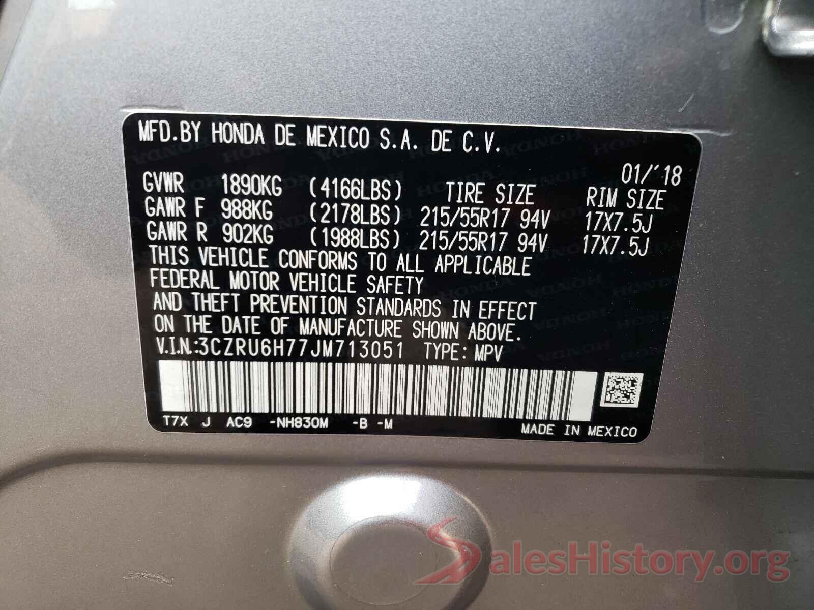 3CZRU6H77JM713051 2018 HONDA HR-V