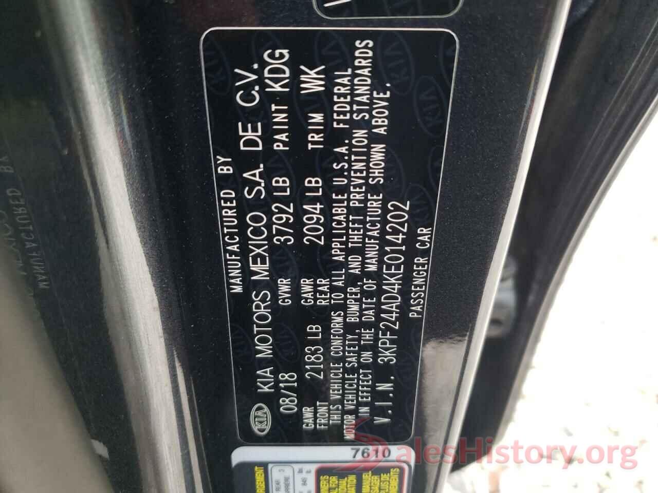 3KPF24AD4KE014202 2019 KIA FORTE