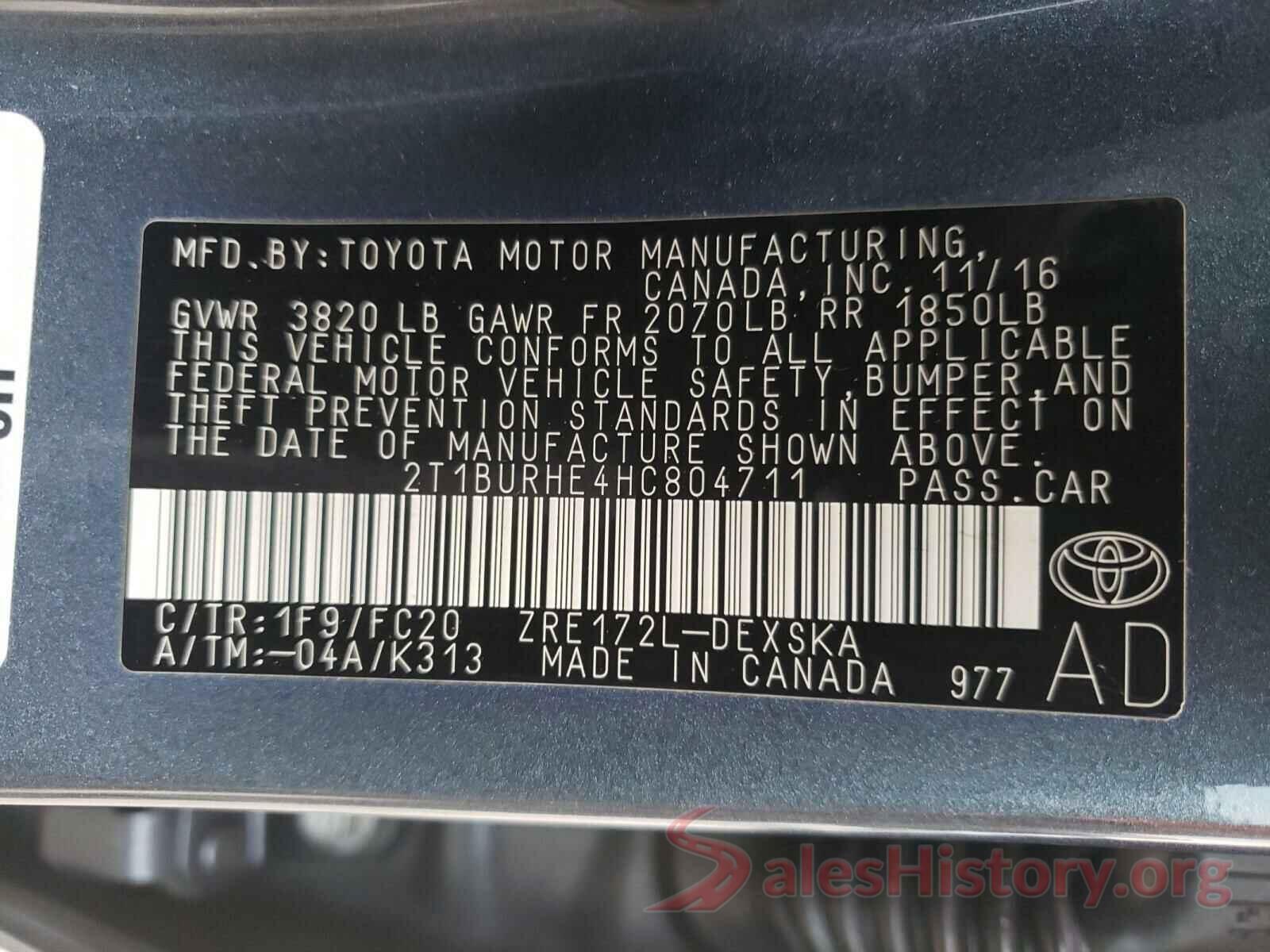 2T1BURHE4HC804711 2017 TOYOTA COROLLA