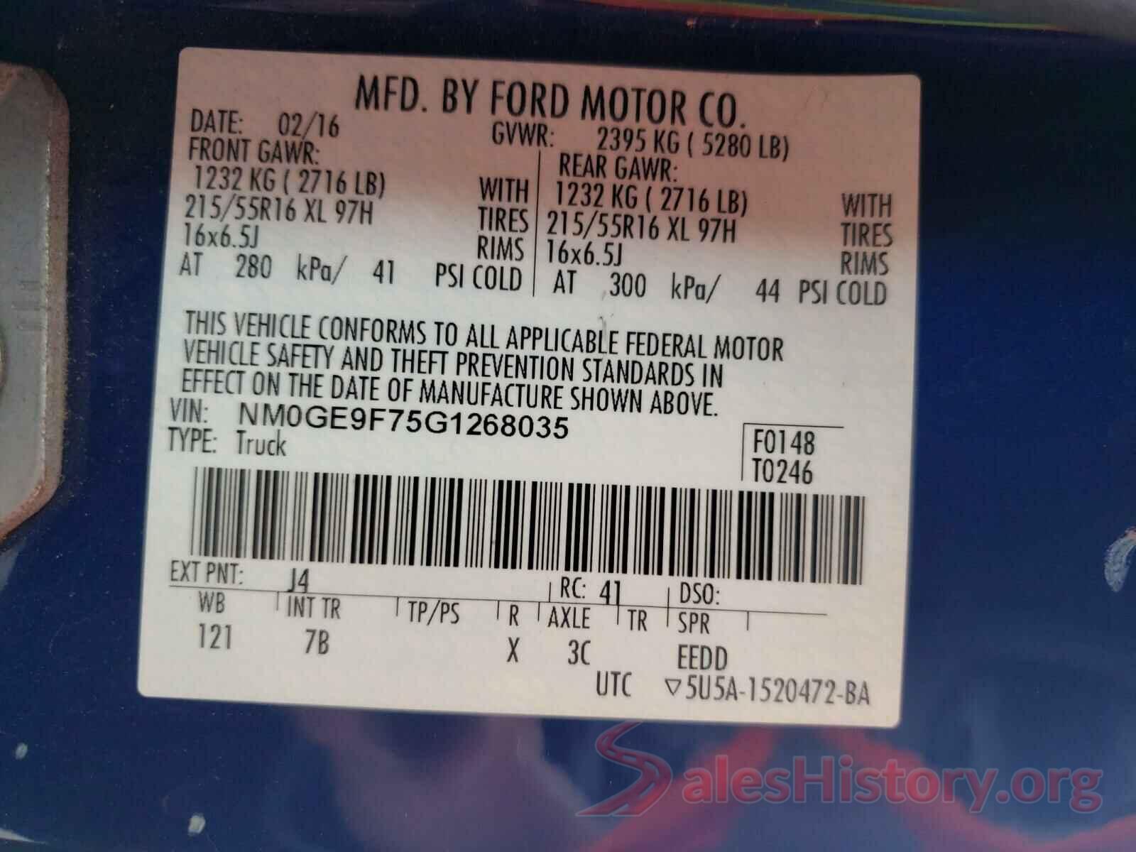 NM0GE9F75G1268035 2016 FORD TRANSIT CO