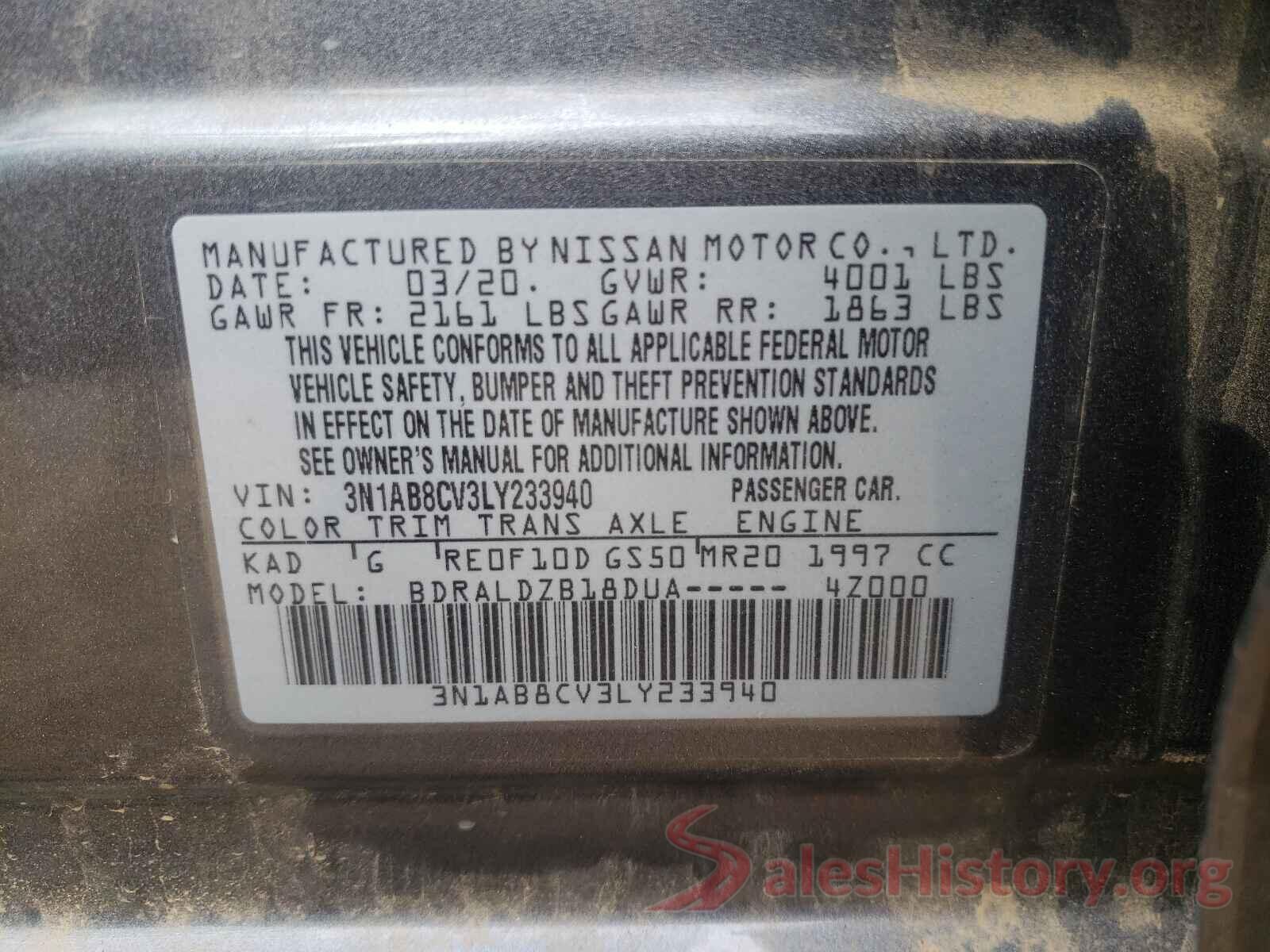 3N1AB8CV3LY233940 2020 NISSAN SENTRA