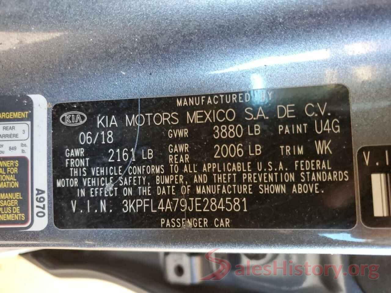 3KPFL4A79JE284581 2018 KIA FORTE