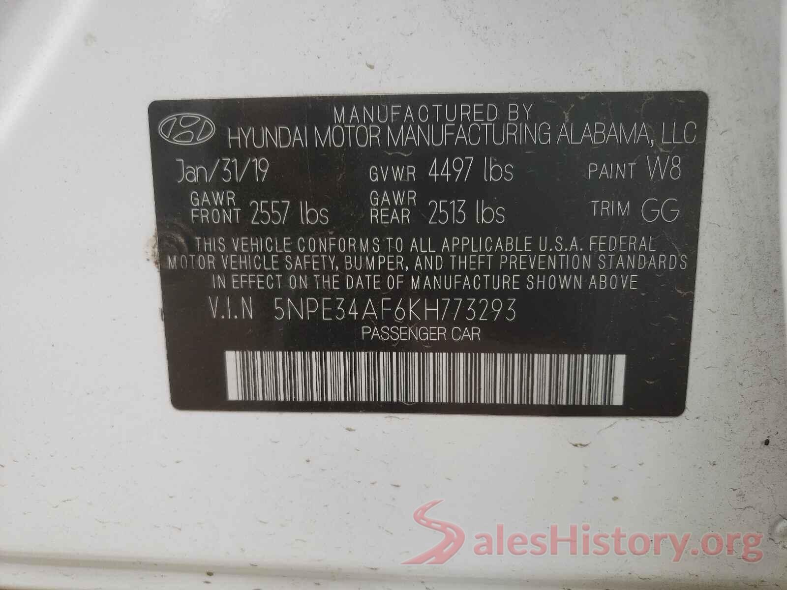 5NPE34AF6KH773293 2019 HYUNDAI SONATA