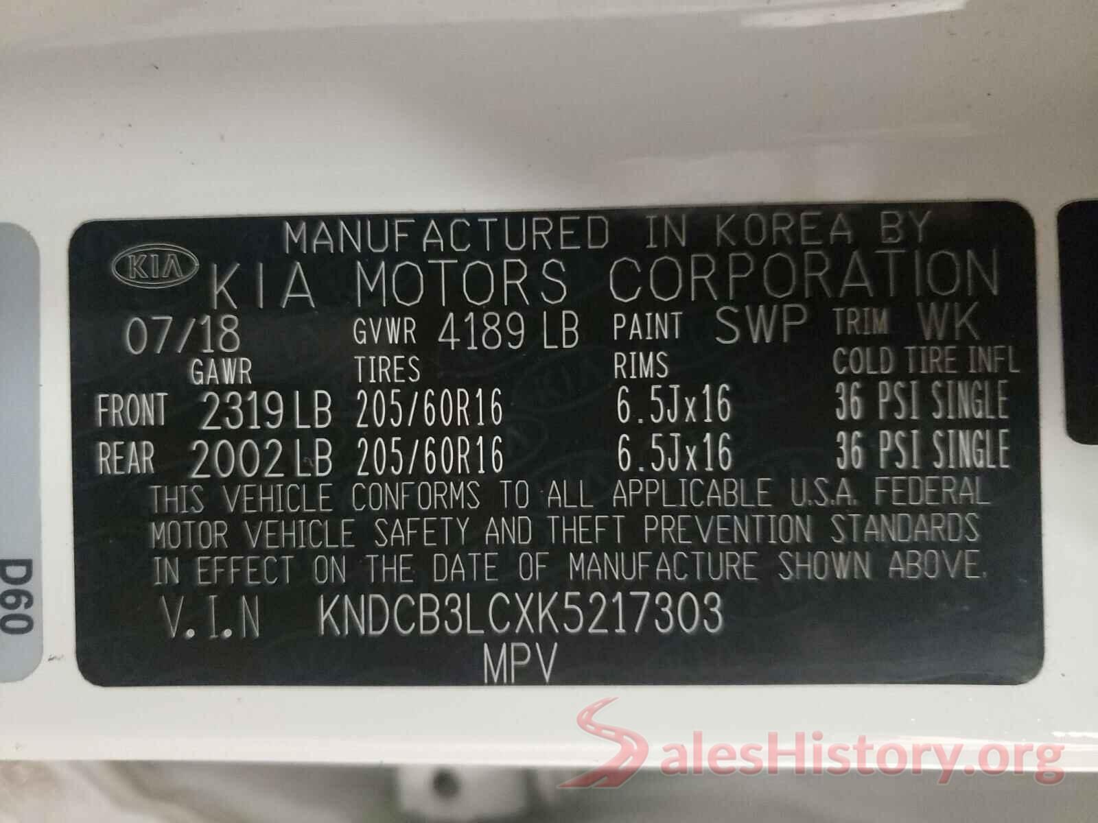 KNDCB3LCXK5217303 2019 KIA NIRO