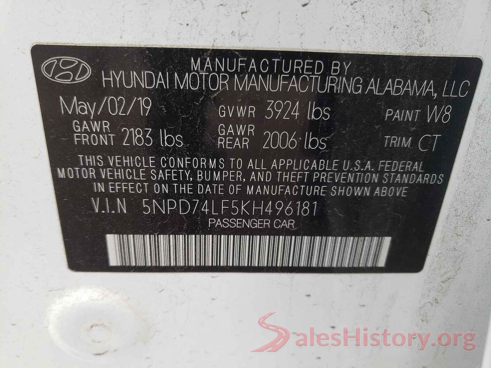 5NPD74LF5KH496181 2019 HYUNDAI ELANTRA