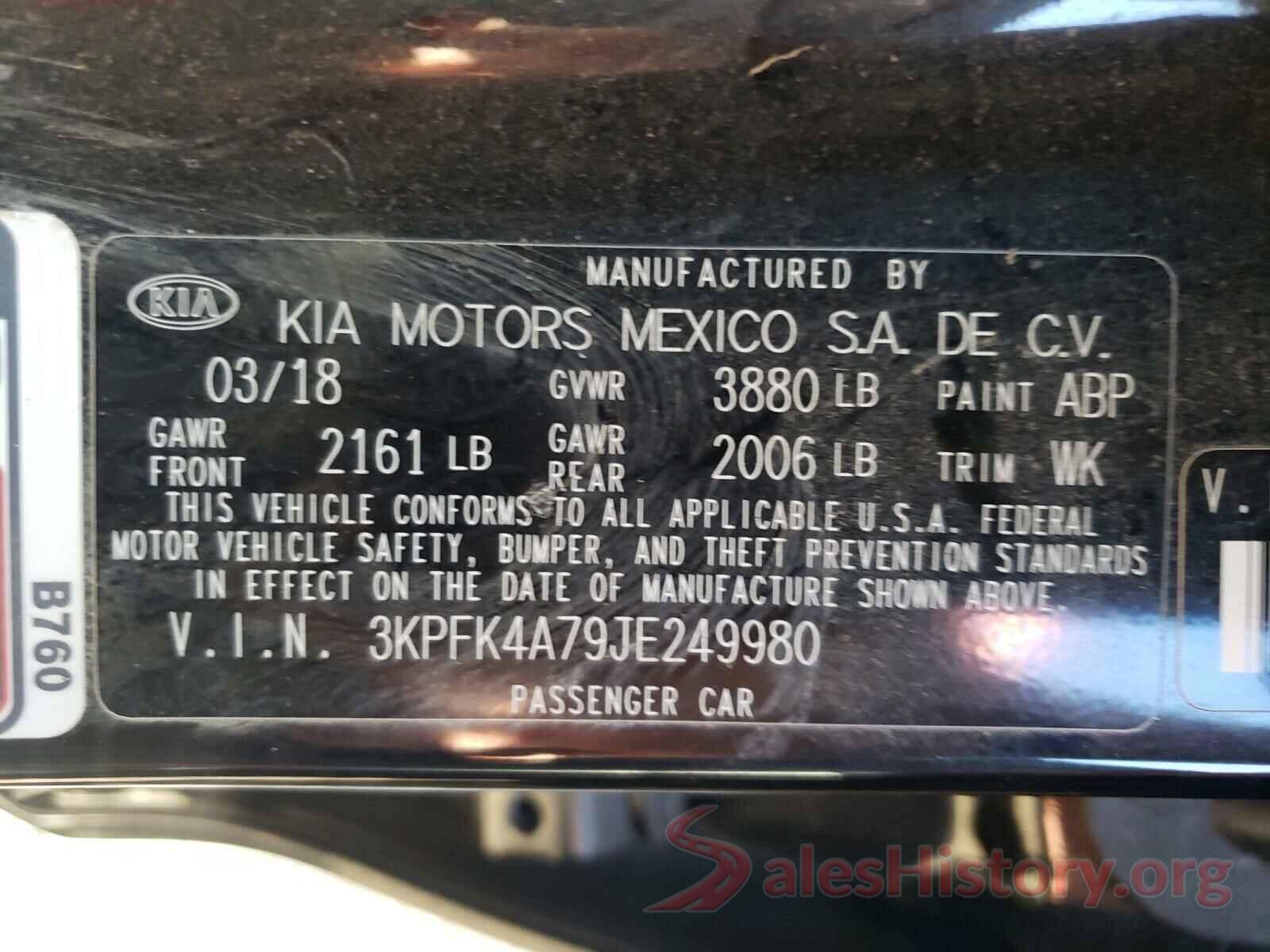 3KPFK4A79JE249980 2018 KIA FORTE