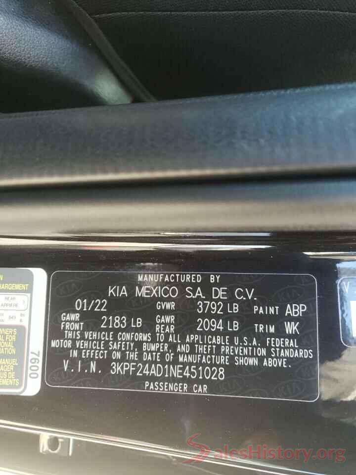 3KPF24AD1NE451028 2022 KIA FORTE