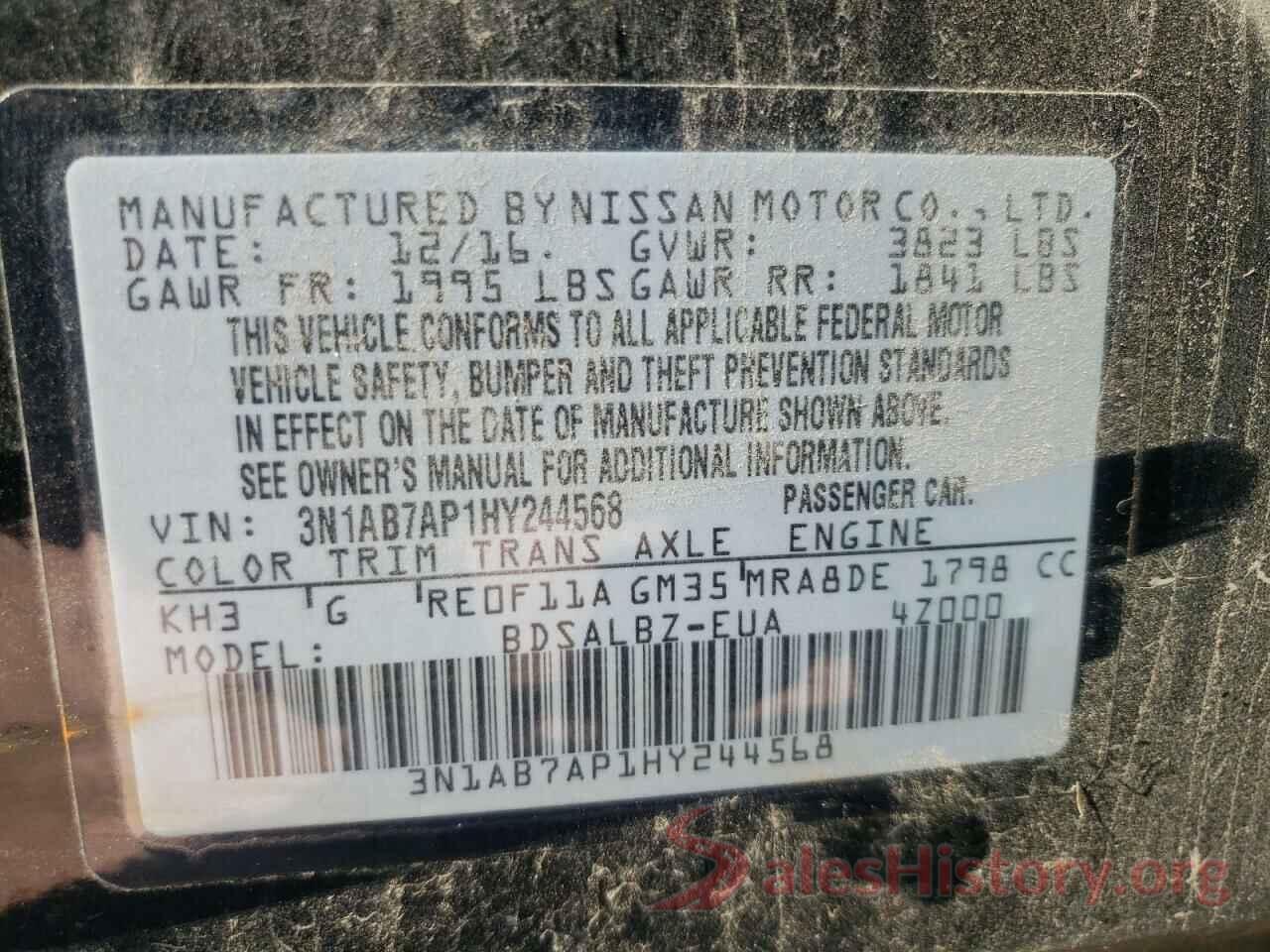 3N1AB7AP1HY244568 2017 NISSAN SENTRA