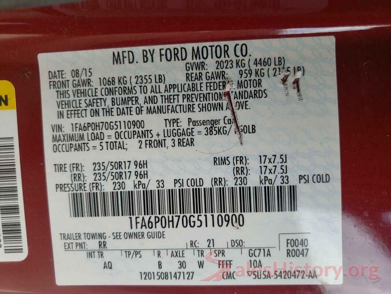 1FA6P0H70G5110900 2016 FORD FUSION