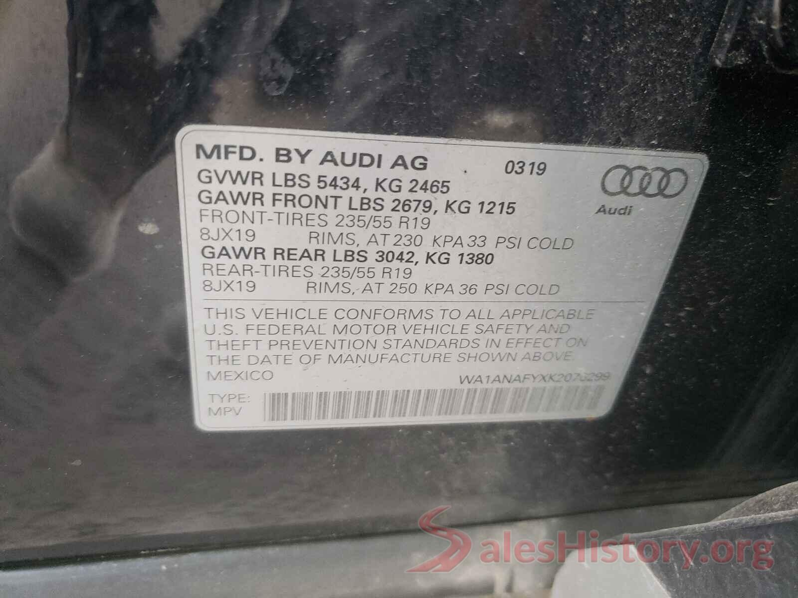 WA1ANAFYXK2076299 2019 AUDI Q5