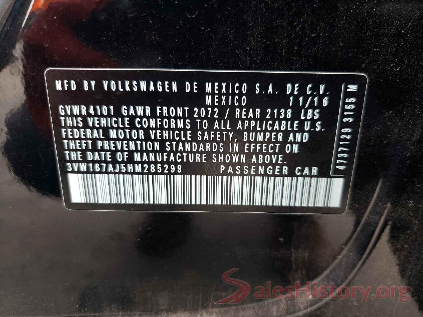 3VW167AJ5HM285299 2017 VOLKSWAGEN JETTA