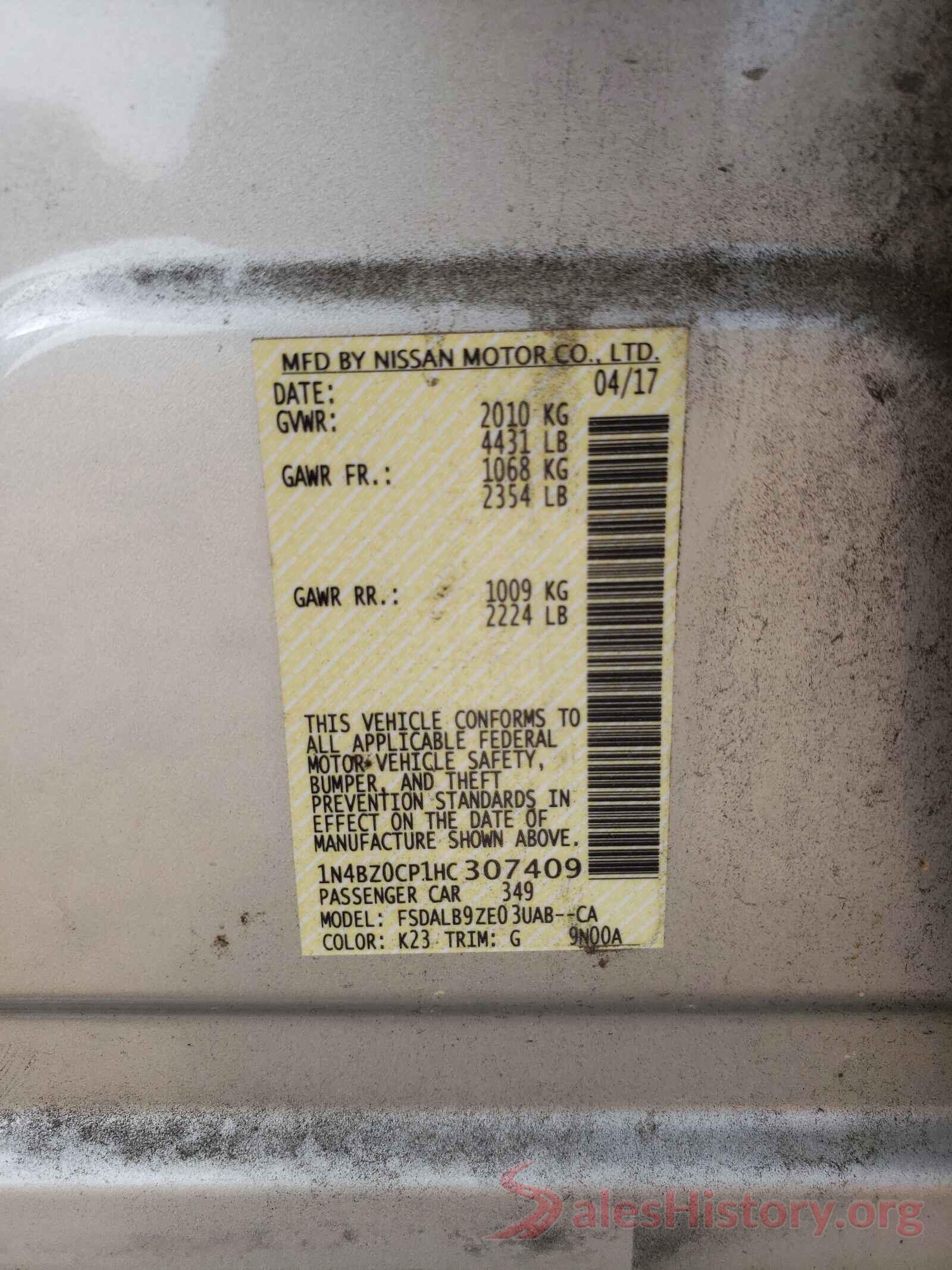 1N4BZ0CP1HC307409 2017 NISSAN LEAF