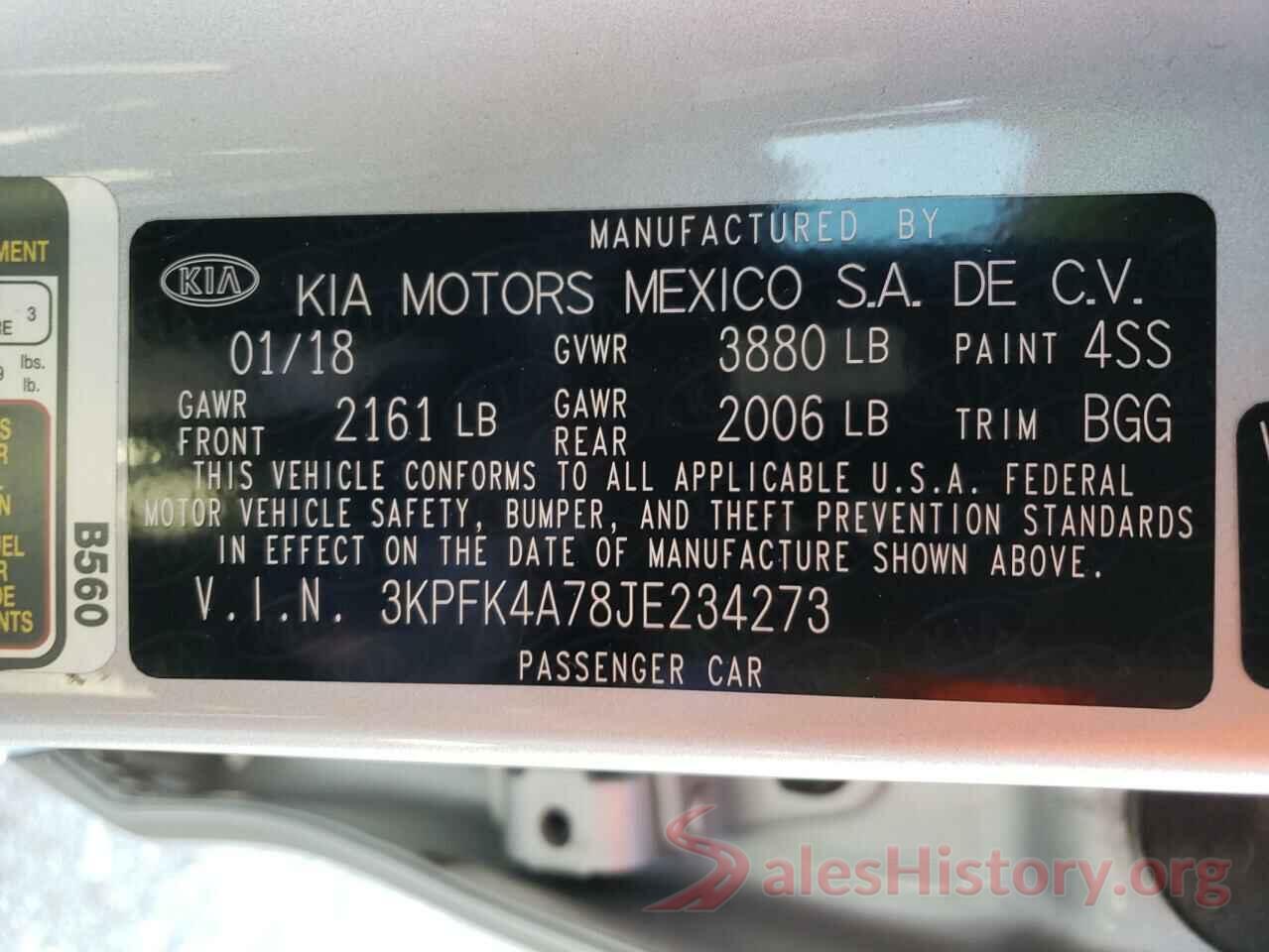 3KPFK4A78JE234273 2018 KIA FORTE