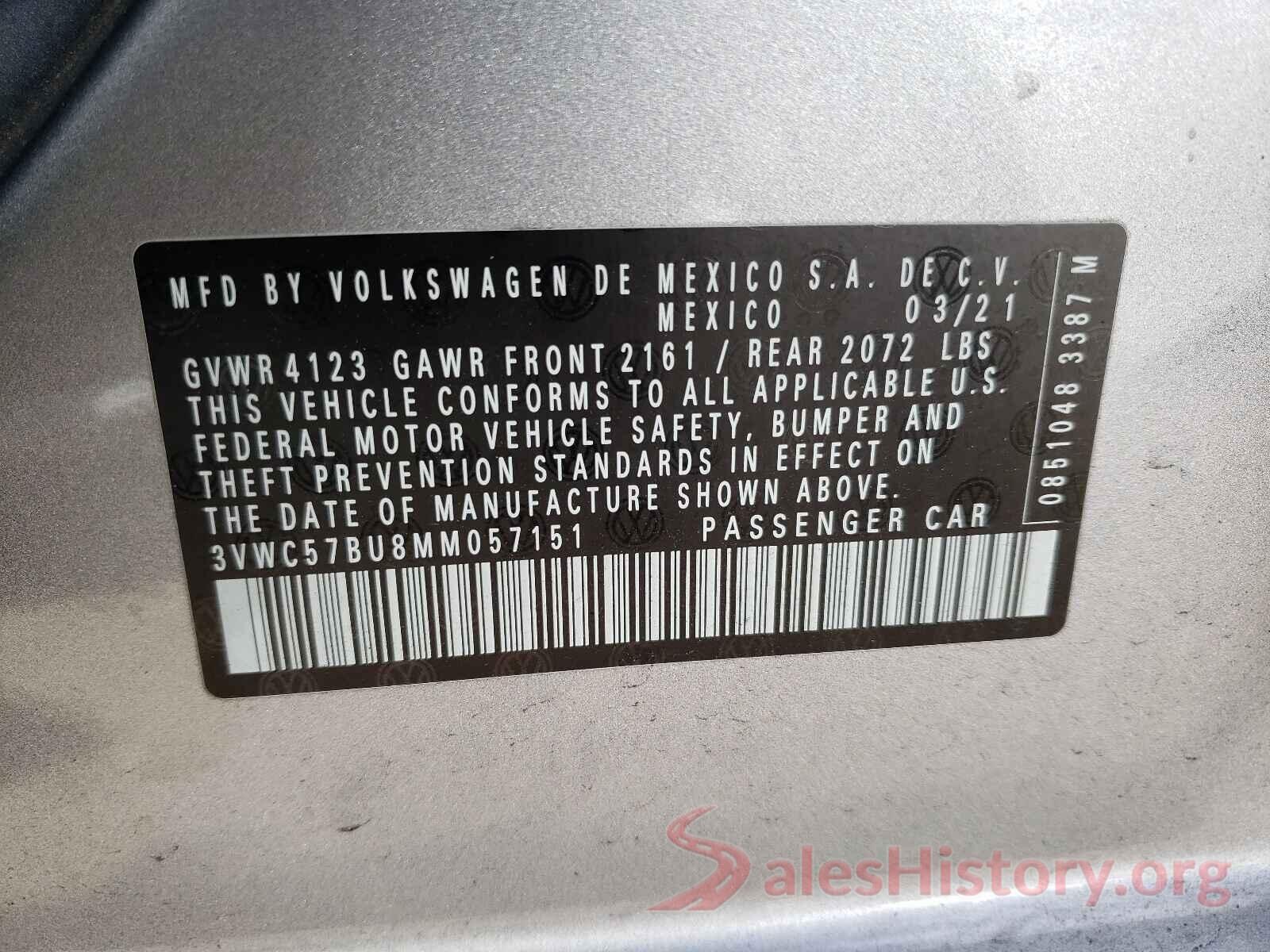 3VWC57BU8MM057151 2021 VOLKSWAGEN JETTA