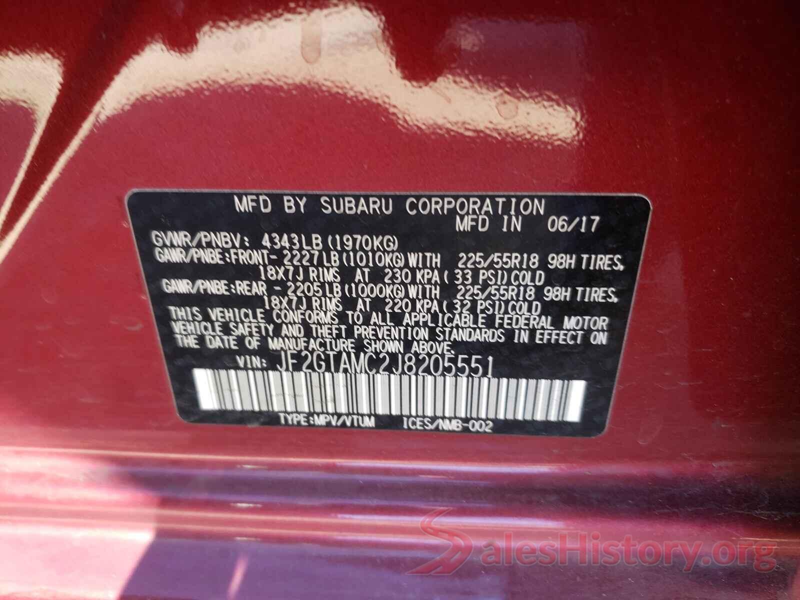 JF2GTAMC2J8205551 2018 SUBARU CROSSTREK