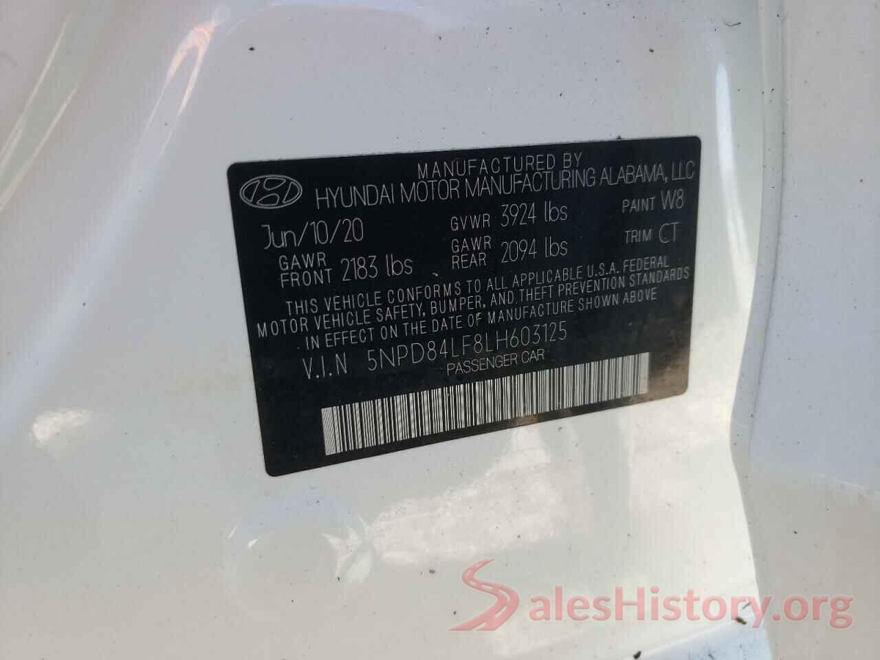 5NPD84LF8LH603125 2020 HYUNDAI ELANTRA