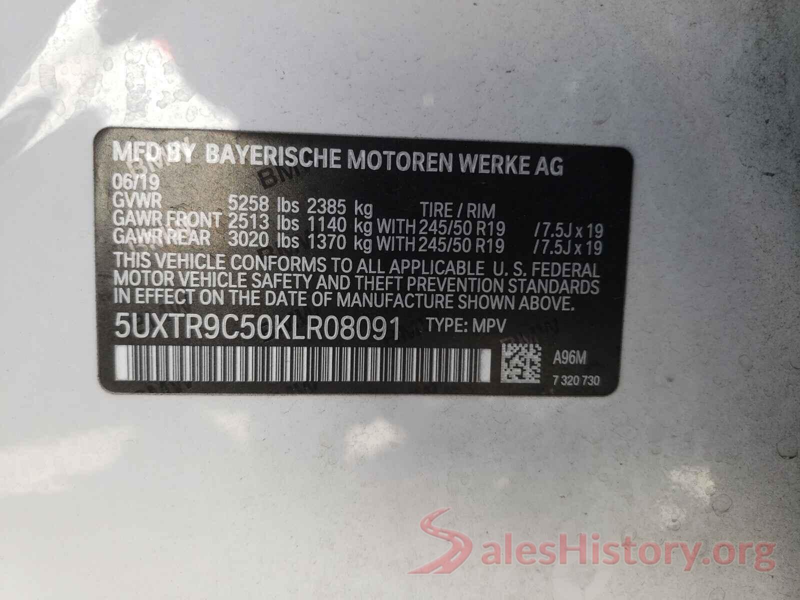 5UXTR9C50KLR08091 2019 BMW X3