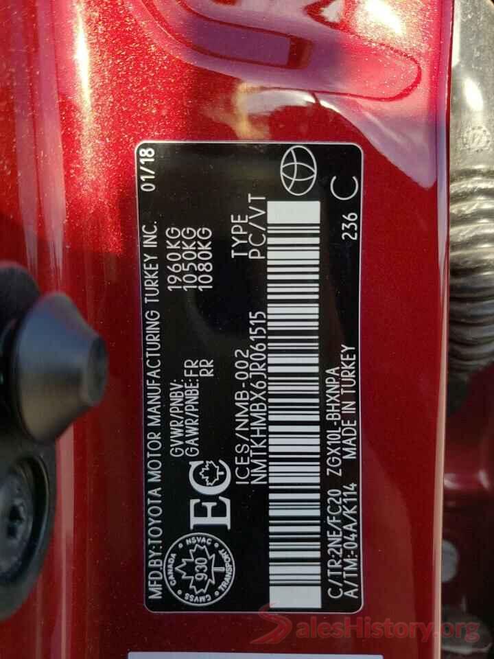 NMTKHMBX6JR061515 2018 TOYOTA C-HR