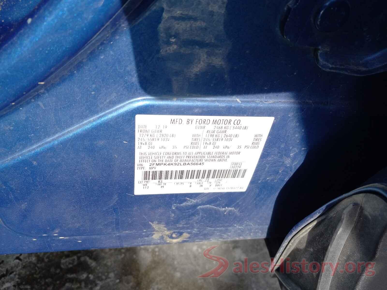 2FMPK4K92LBA56645 2020 FORD EDGE