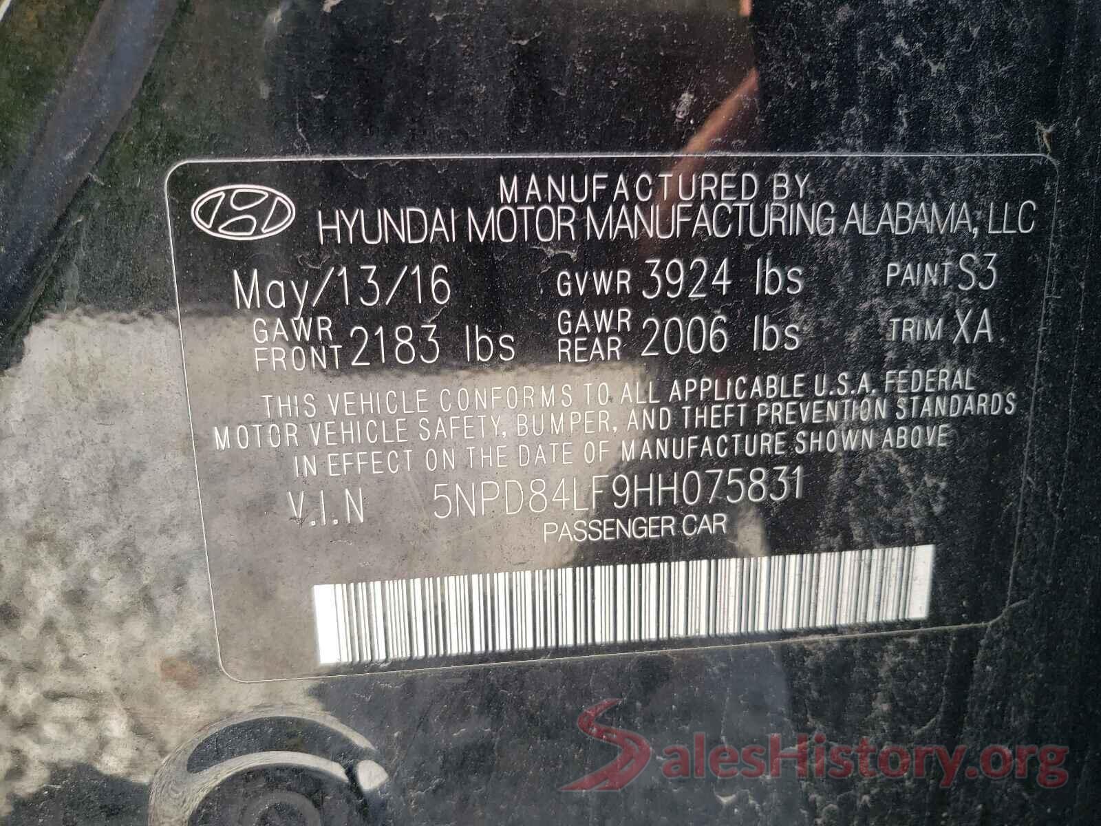 5NPD84LF9HH075831 2017 HYUNDAI ELANTRA