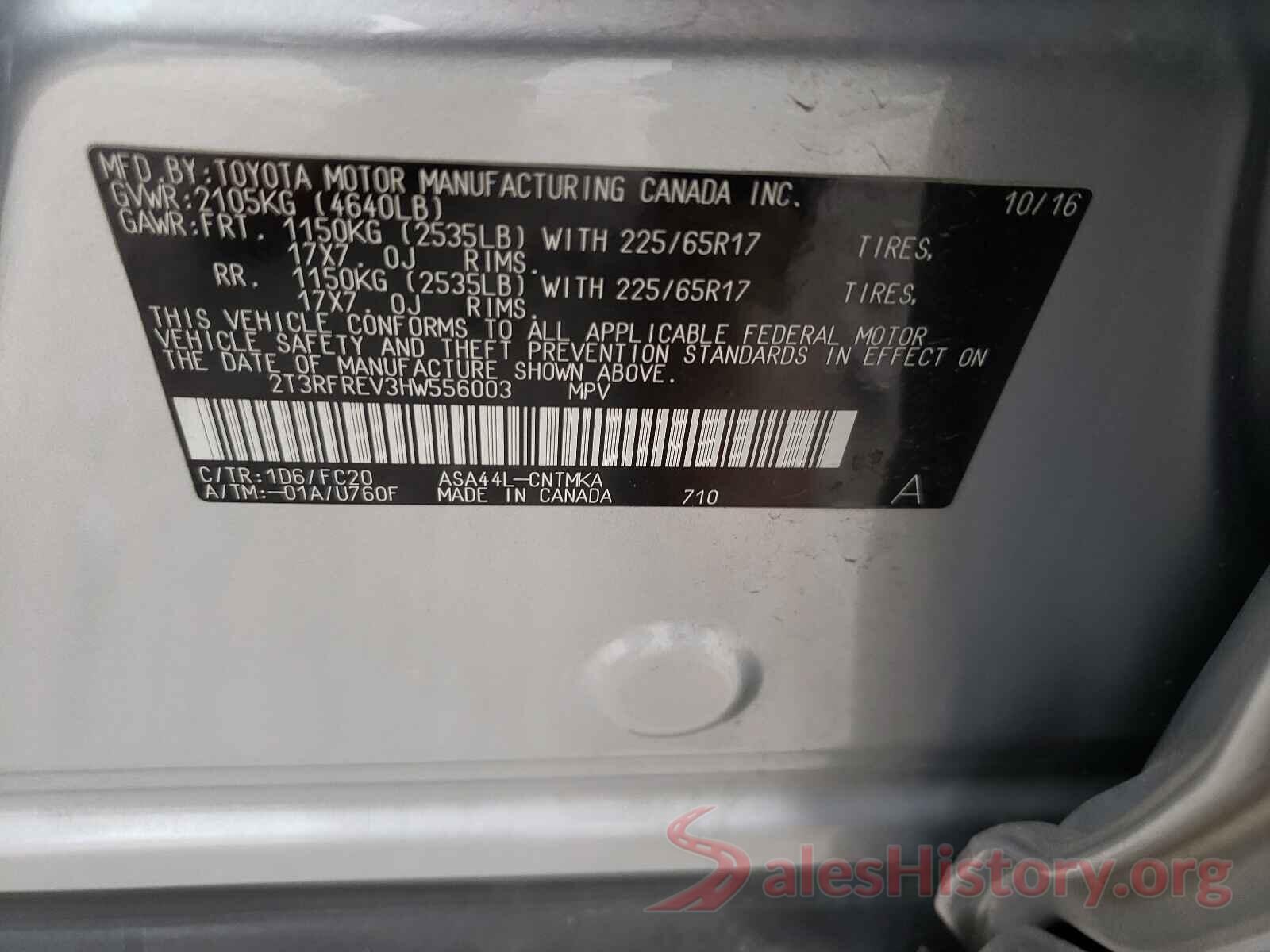 2T3RFREV3HW556003 2017 TOYOTA RAV4