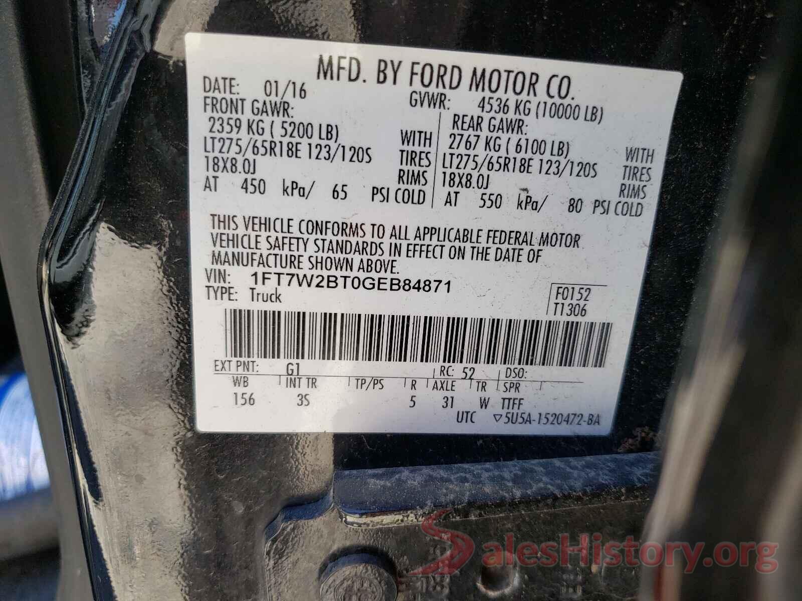 1FT7W2BT0GEB84871 2016 FORD F250