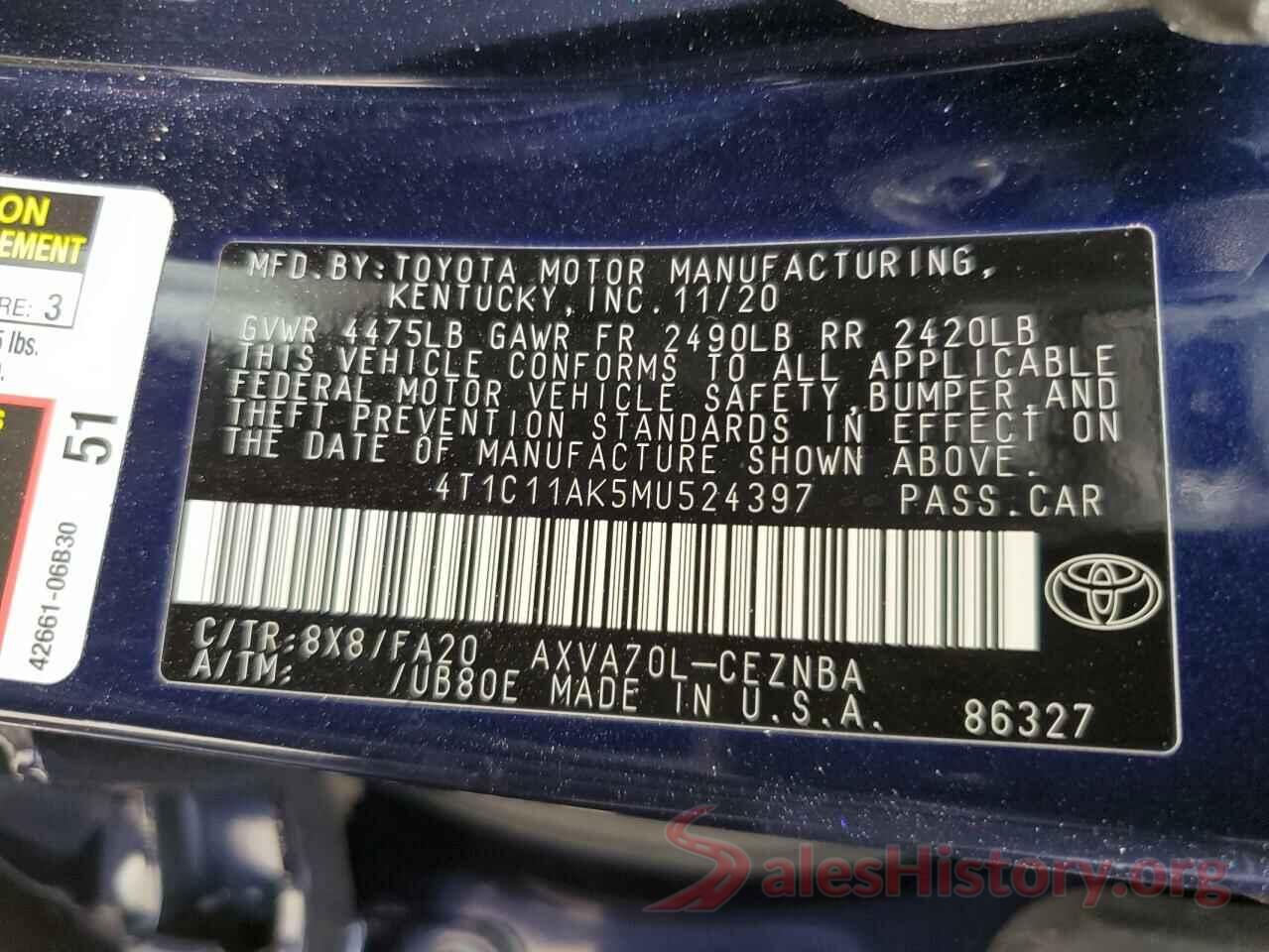 4T1C11AK5MU524397 2021 TOYOTA CAMRY