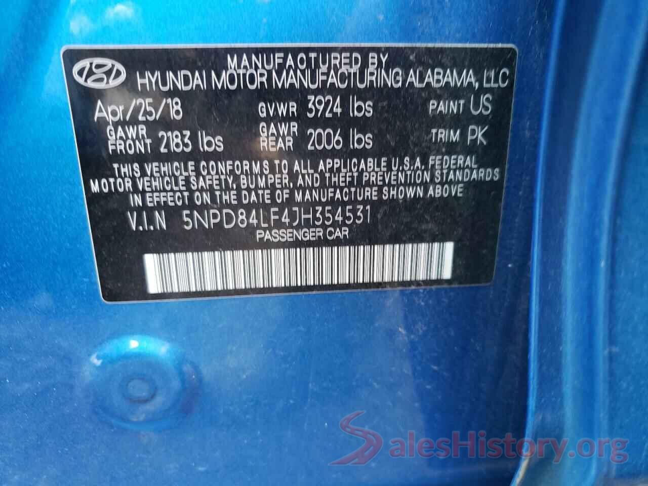 5NPD84LF4JH354531 2018 HYUNDAI ELANTRA