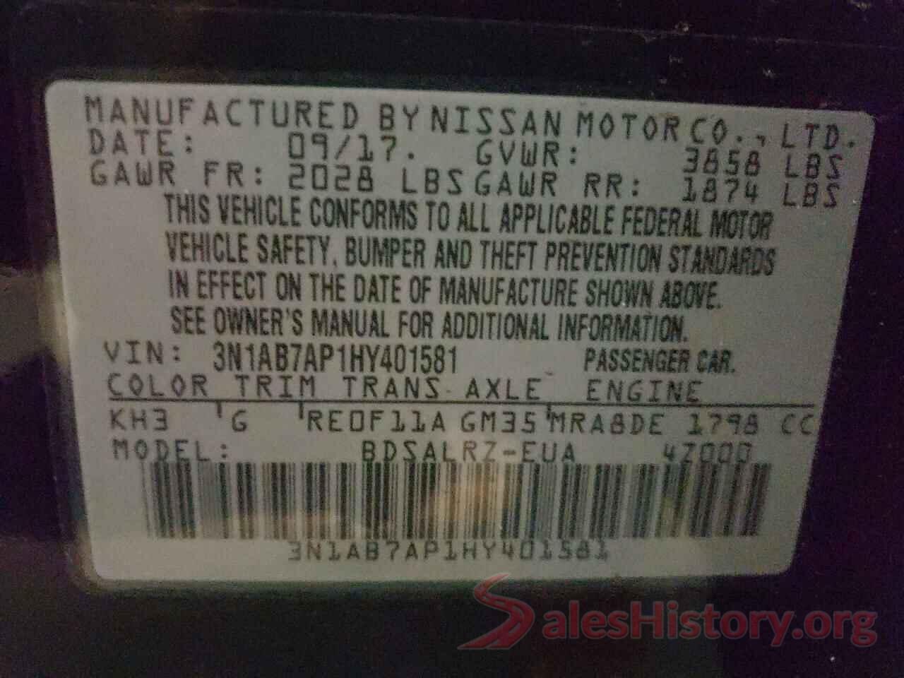 3N1AB7AP1HY401581 2017 NISSAN SENTRA