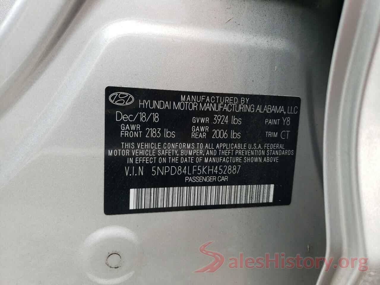 5NPD84LF5KH452887 2019 HYUNDAI ELANTRA