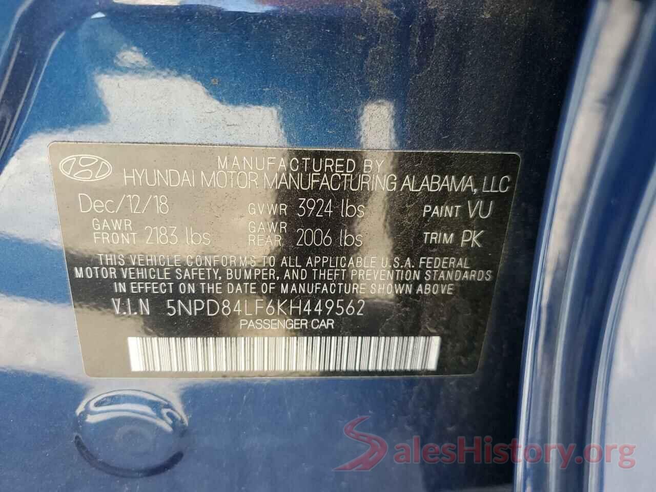 5NPD84LF6KH449562 2019 HYUNDAI ELANTRA