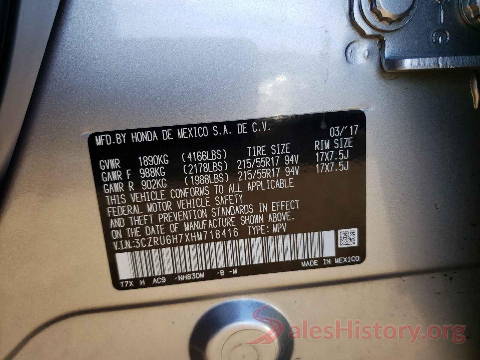 3CZRU6H7XHM718416 2017 HONDA HR-V