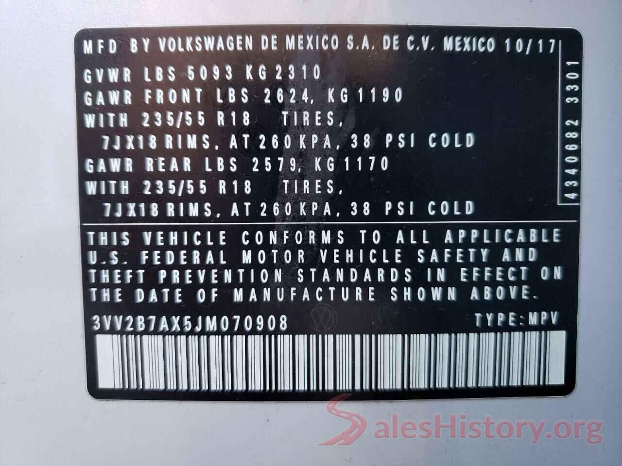 3VV2B7AX5JM070908 2018 VOLKSWAGEN TIGUAN