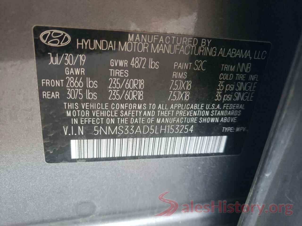 5NMS33AD5LH153254 2020 HYUNDAI SANTA FE