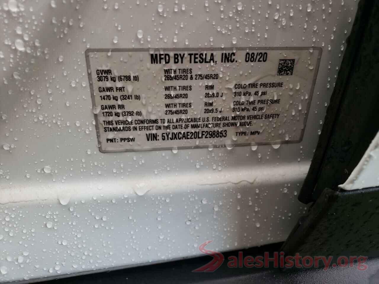 5YJXCAE20LF298853 2020 TESLA MODEL X