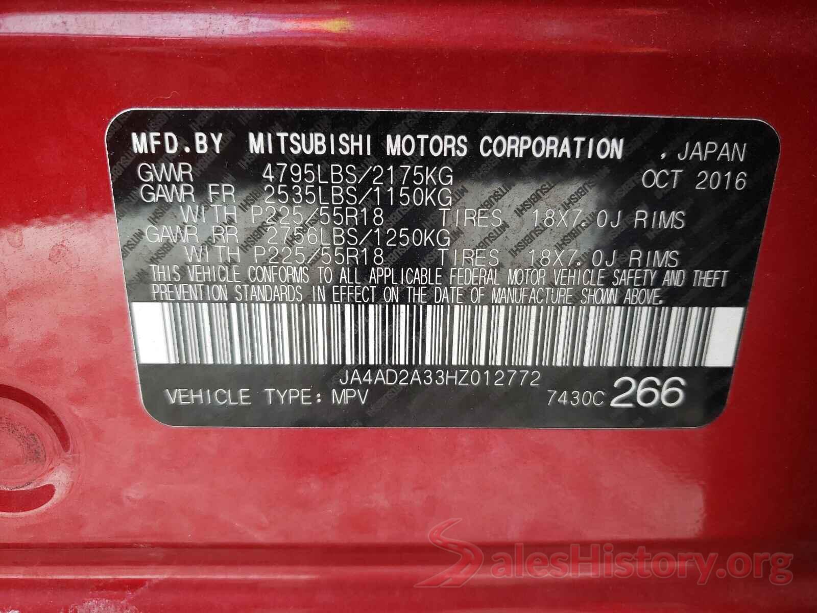 JA4AD2A33HZ012772 2017 MITSUBISHI OUTLANDER