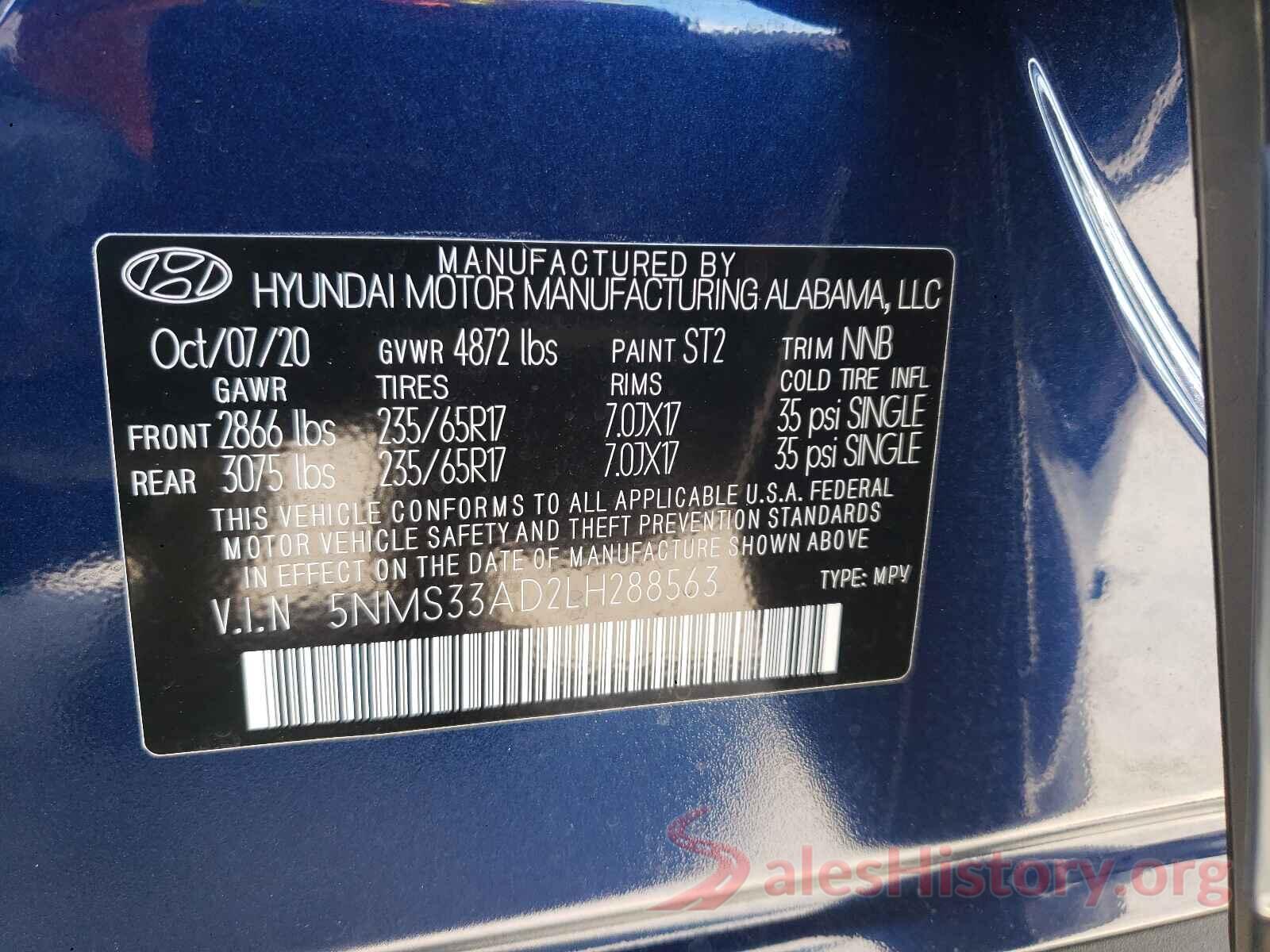 5NMS33AD2LH288563 2020 HYUNDAI SANTA FE