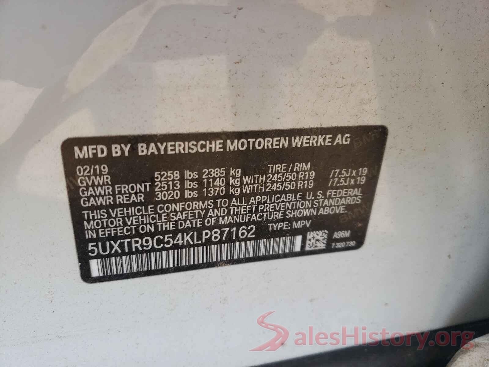 5UXTR9C54KLP87162 2019 BMW X3