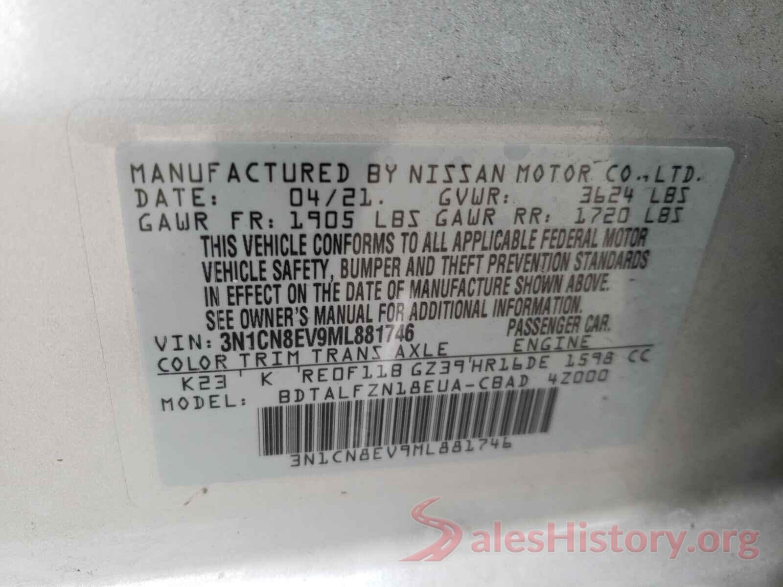 3N1CN8EV9ML881746 2021 NISSAN VERSA